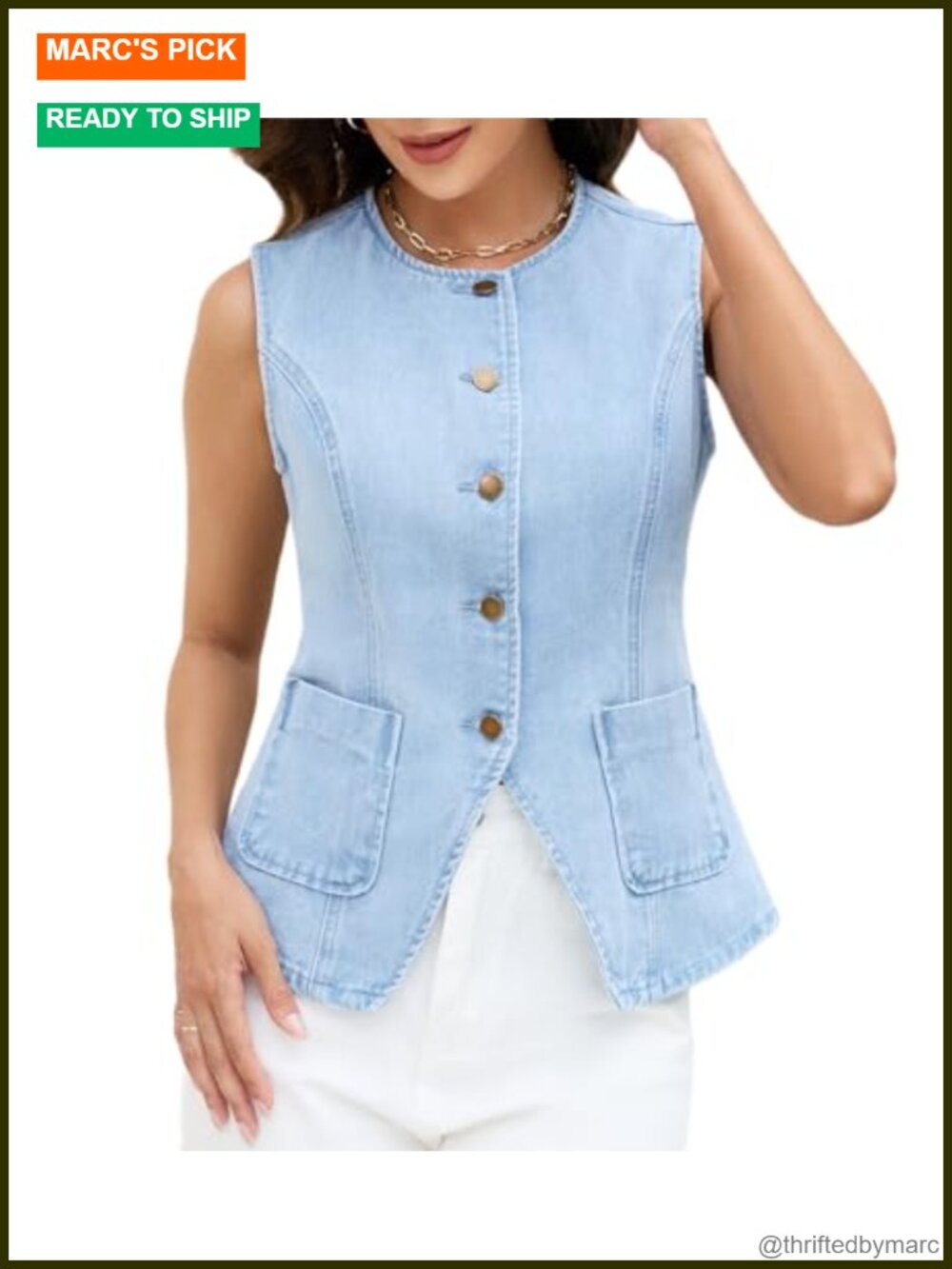 Denim Vest Top Women Button Down Sleeveless Cropped Jean Vest with Pockets